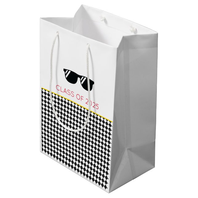 Class of 2025 Graduation Sunglasses Chequered Fun Medium Gift Bag (Back Angled)