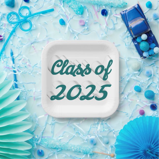 Class of 2025 green script graduation  paper plate (Party)