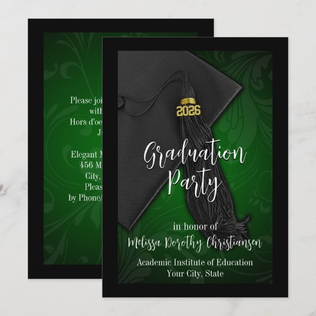 Class of 2025 Green Tassel College Graduation Invitation (Front/Back)
