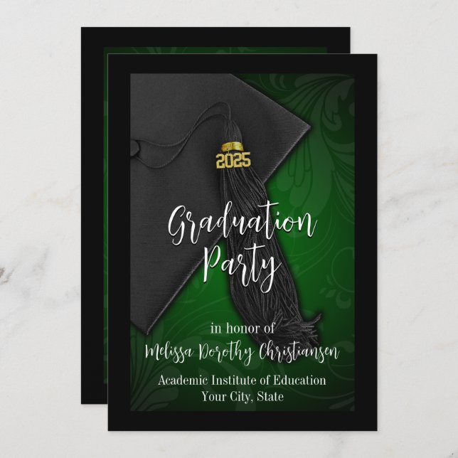 Class of 2025 Green Tassel College Graduation Invitation (Front/Back)