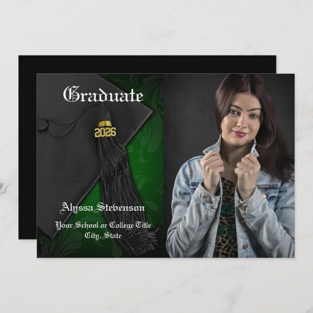 Class of 2025 Green Tassel Photo Graduation Invitation (Front/Back)
