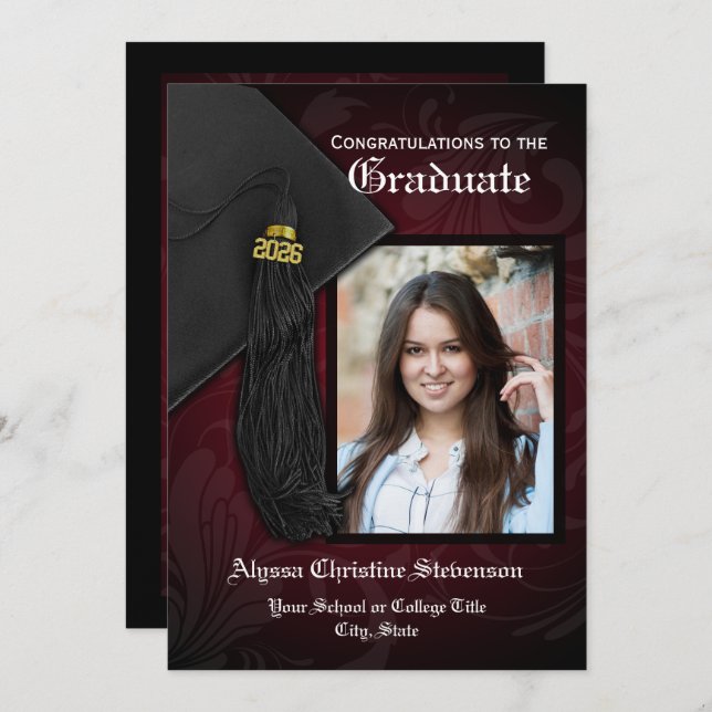 Class of 2025 Maroon Tassel Photo Graduation Invitation (Front/Back)