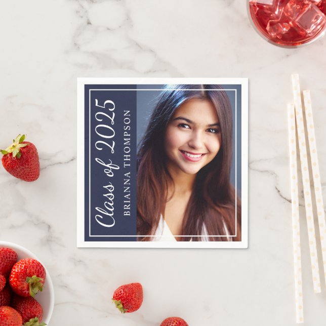 Class of 2025 Midnight Blue Graduation Party Photo Napkin (Insitu)