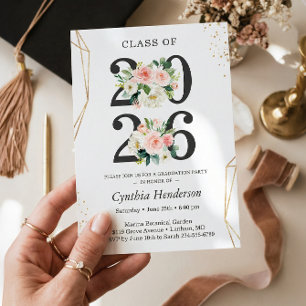 Class of 2025 Modern Gold Blush Floral Graduation Invitation
