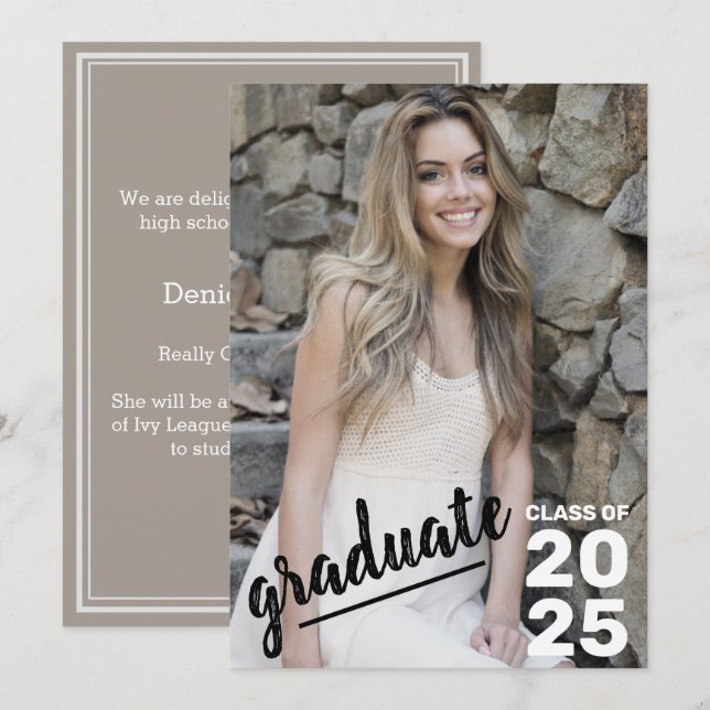 Class of 2025 Modern Photo High School Graduation  Announcement (Front/Back)