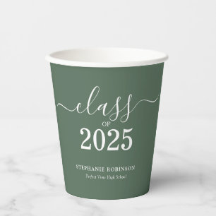 Class of 2025 Modern Sage Green Graduation Party Paper Cups