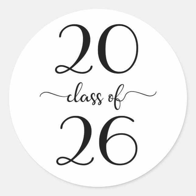 Class of 2025 Modern Script White Black Graduation Classic Round Sticker (Front)
