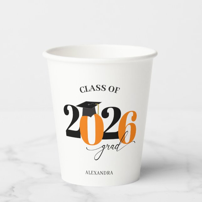 Class of 2025 Modern Tyopgraphy Orange Graduation Paper Cups (Front)