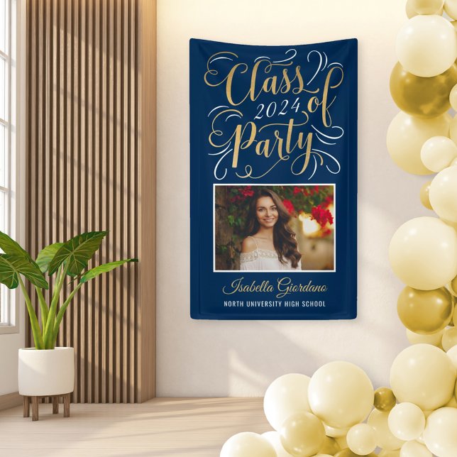 Class of 2025 Navy Gold Graduation Party Photo Banner (Creator Uploaded)