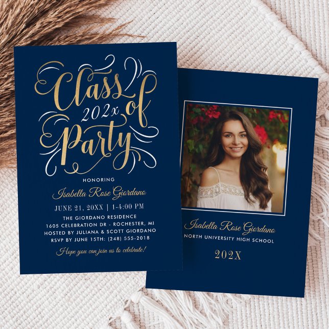 Class of 2025 Navy Gold Graduation Party Photo Invitation (Creator Uploaded)