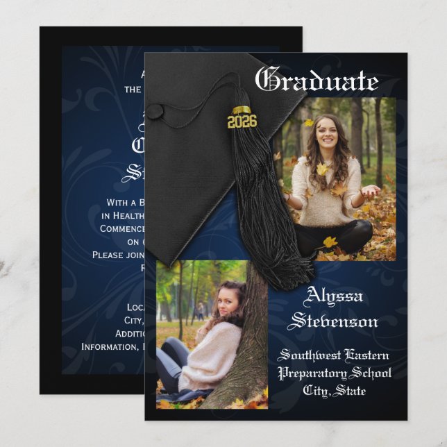 Class of 2025 Navy Tassel Dignified Graduation Invitation (Front/Back)