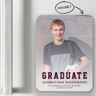 Class of 2025 Photo Burgundy Grad Announcement Magnet