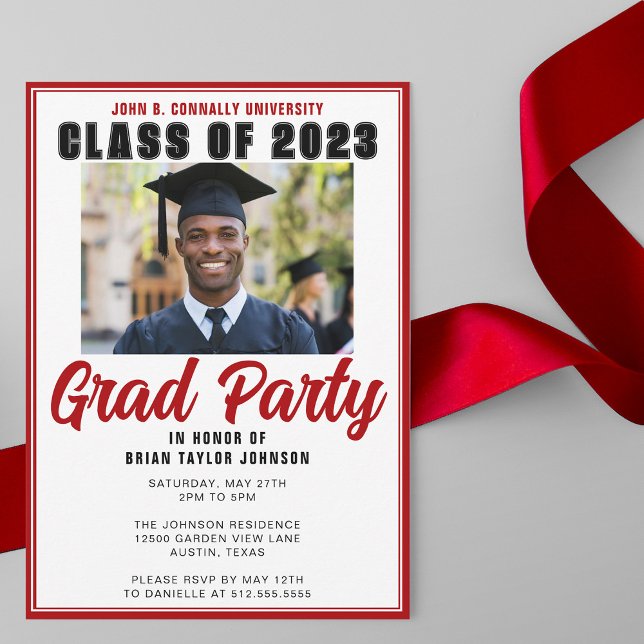 Class of 2025 Photo Modern Red Graduation Party Invitation (Creator Uploaded)