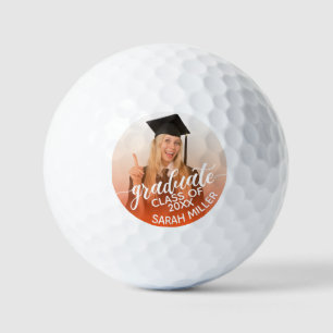 Class of 2025 Photo, Name Custom Graduation Orange Golf Balls