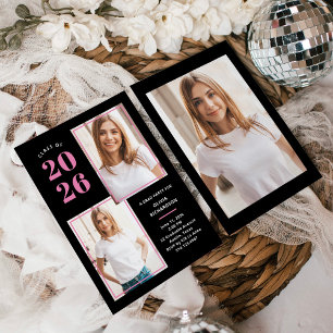 Class of 2025   Photo Pink and Black Grad Party Invitation