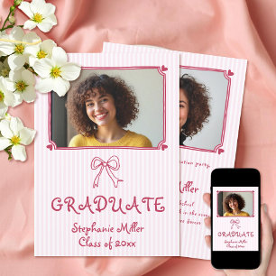 Class of 2025 pink bow Graduate photo Invitation