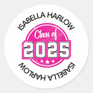 Class of 2025 Pink Graduate Name Classic Round Sticker