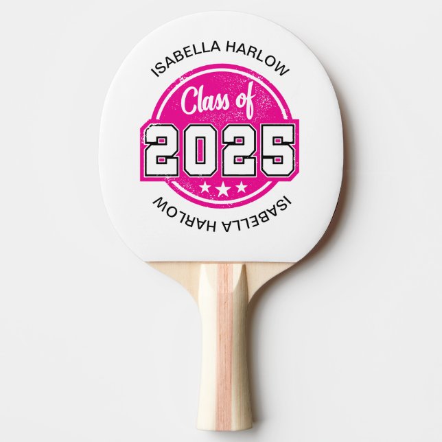 Class of 2025 Pink Graduate Name Ping Pong Paddle (Front)