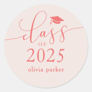 Class of 2025 Pink Graduation Party Favour Classic Round Sticker