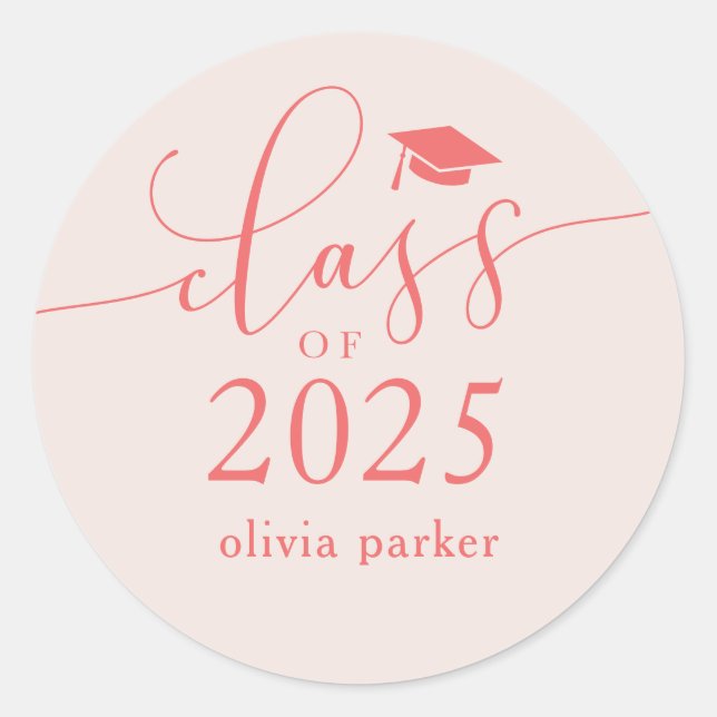 Class of 2025 Pink Graduation Party Favour Classic Round Sticker (Front)