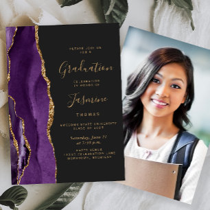 Class of 2025 Purple Agate Photo Dark Graduation Invitation