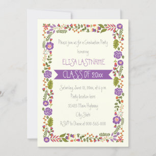 Class of 2025 purple floral border graduation invitation