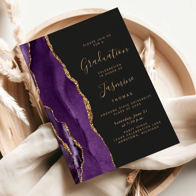 Class of 2025 Purple Gold Agate Dark Graduation Invitation (Creator Uploaded)