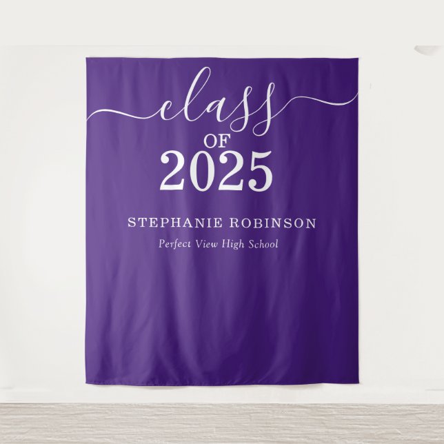 Class of 2025 Purple Graduation Backdrop Prop Tapestry (Front)