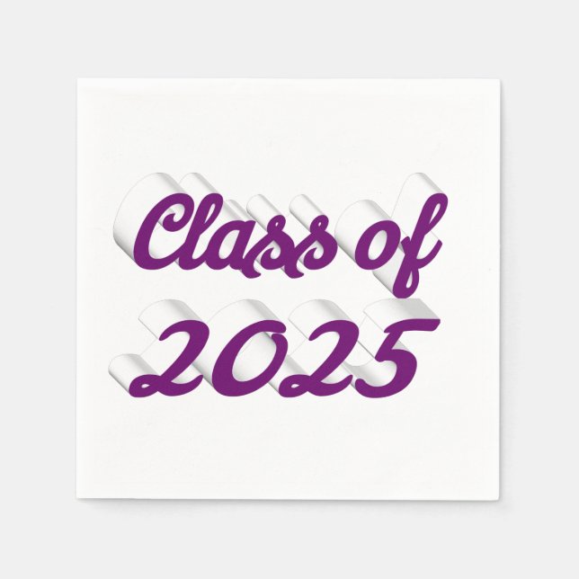Class of 2025 purple script graduation napkin (Front)