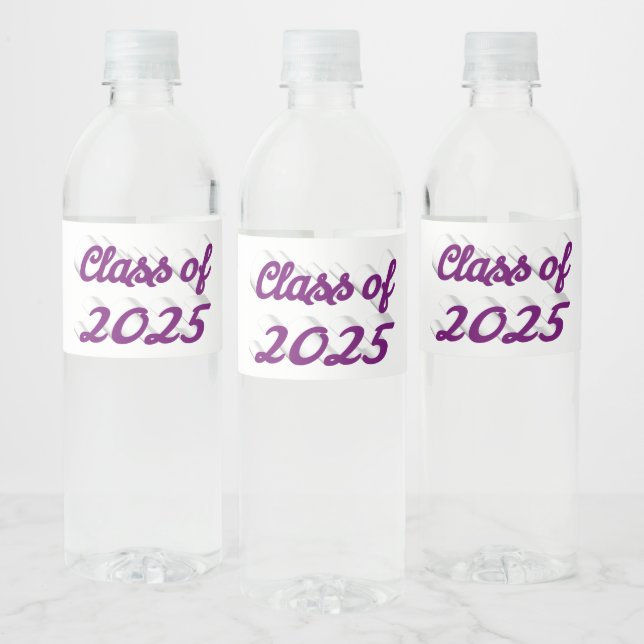 Class of 2025 purple script graduation  water bottle label (Bottles)
