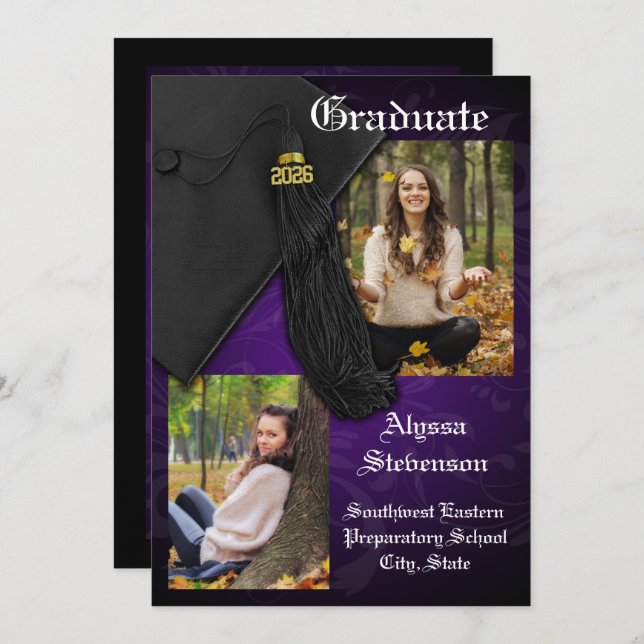 Class of 2025 Purple Tassel Dignified Graduation Invitation (Front/Back)