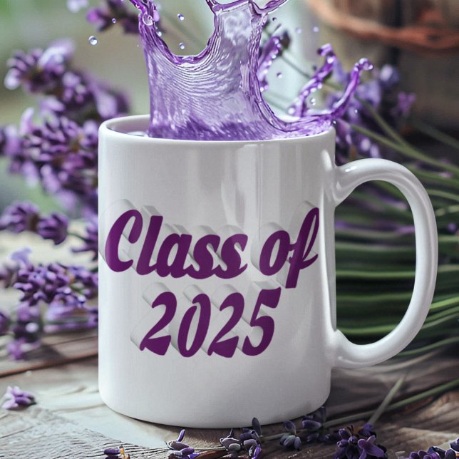 Class of 2025 purple text graduation coffee mug (Creator Uploaded)