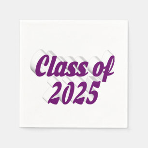 Class of 2025 purple text graduation napkin