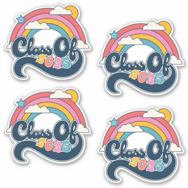 Class of 2025 Rainbow Retro Stickers Set of 4 (Front)