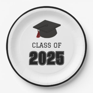 Class of 2025 Red and Black Paper Plate