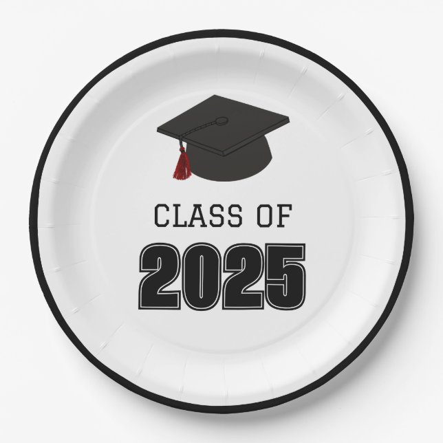 Class of 2025 Red and Black Paper Plate (Front)