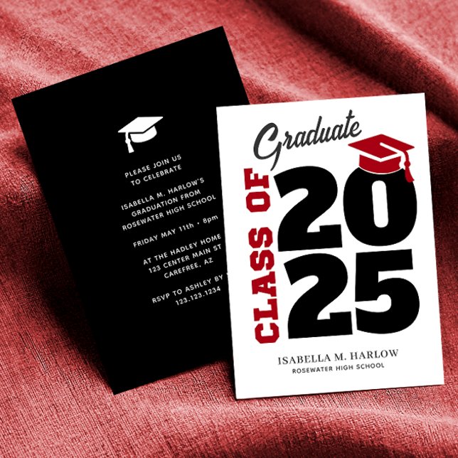 Class of 2025 Red and Black Retro Graduation Invitation (Creator Uploaded)