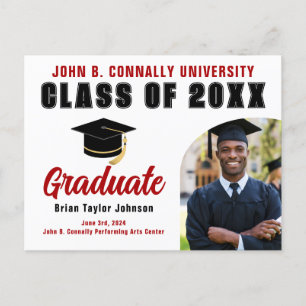 Class of 2025 Red Graduate Custom Graduation Party Postcard
