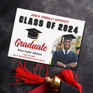 Class of 2025 Red Graduate Modern Graduation Party Announcement