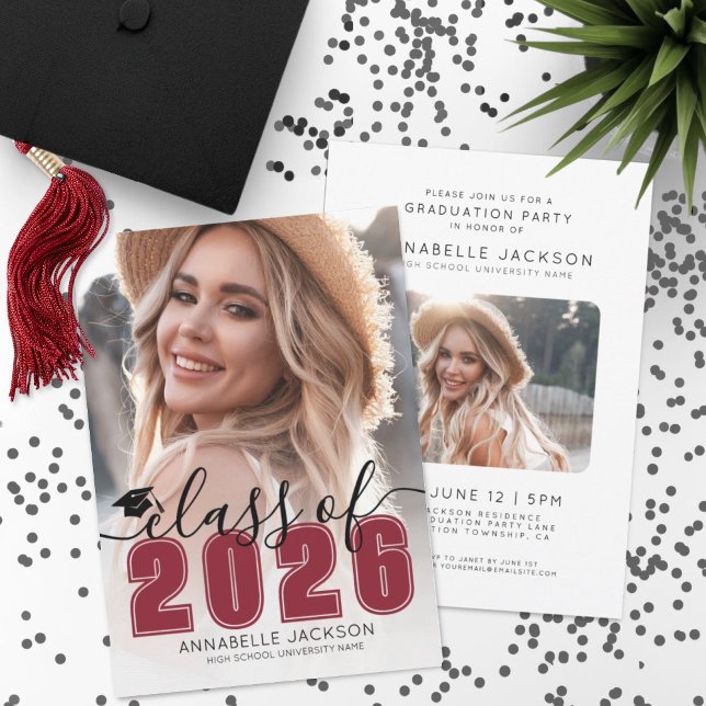 Class Of 2025 Red Graduate Photo Graduation Invitation (Class Of 2025 Red Graduate Photo Graduation Invitation)