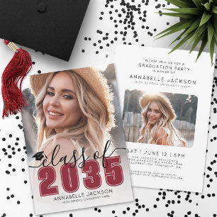 Class Of 2025 Red Graduate Photo Graduation Invitation