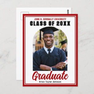 Class of 2025 Red Graduation Photo Modern Graduate Postcard