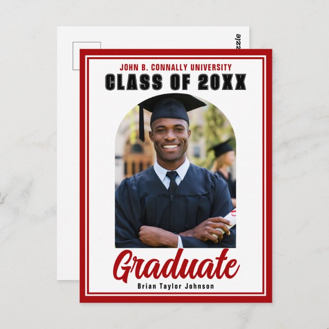 Class of 2025 Red Graduation Photo Modern Graduate Postcard (Front/Back)