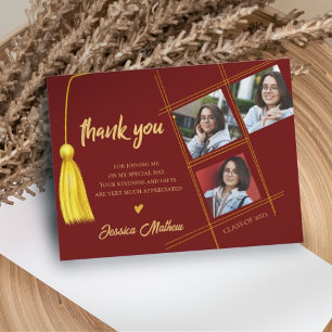Class of 2025 Red Multi Photo Graduation Thank you Postcard