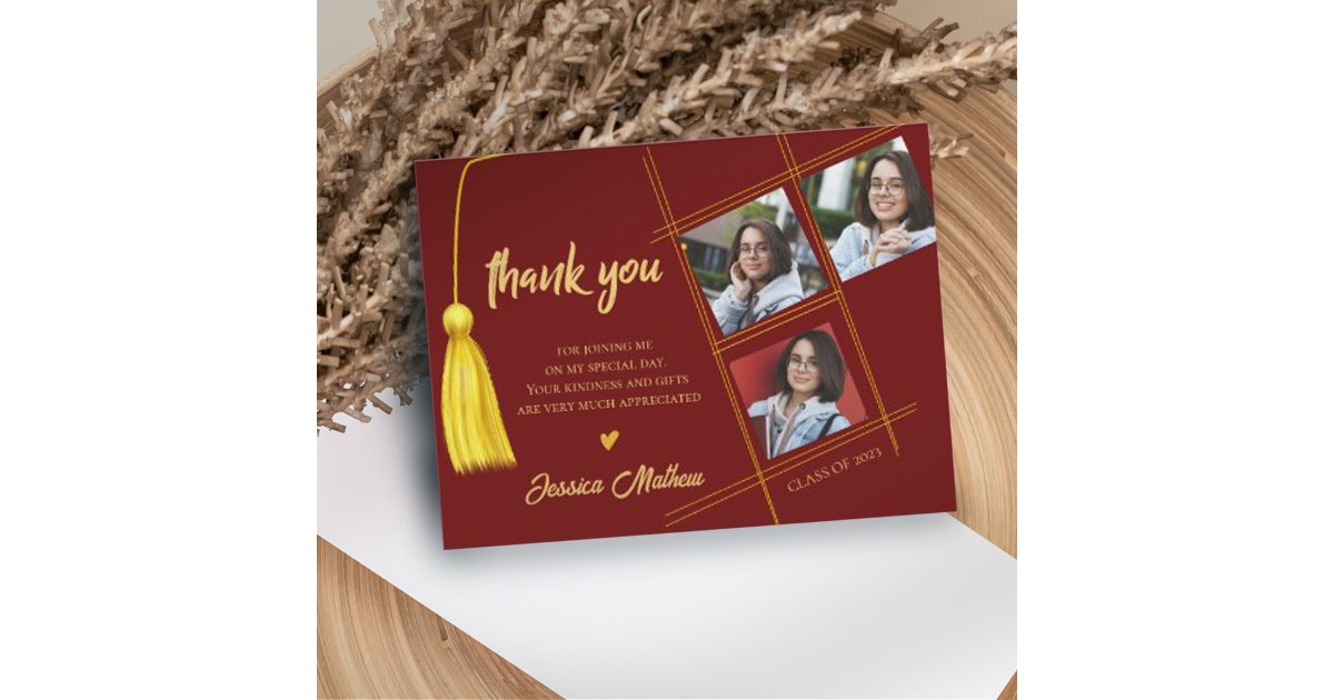 Class of 2025 Red Multi Photo Graduation Thank you Postcard | Zazzle