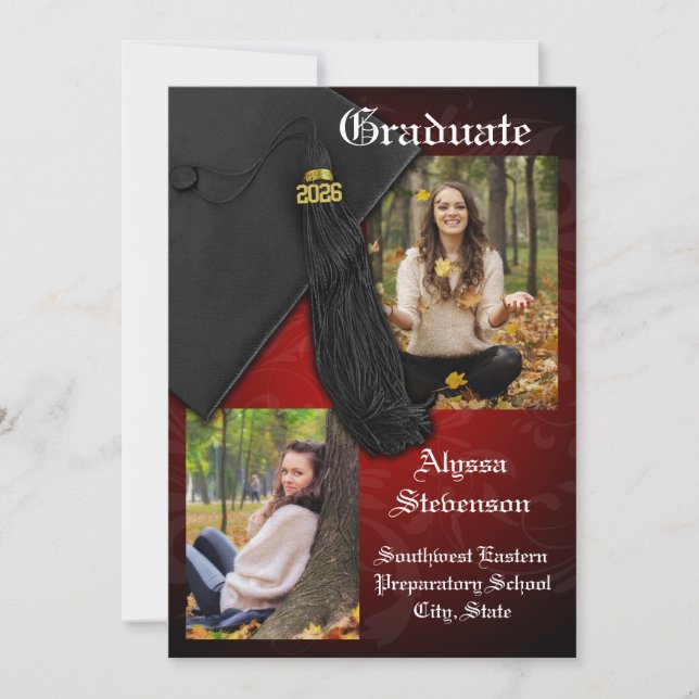 Class of 2025 Red Tassel Dignified Graduation Invitation (Front)