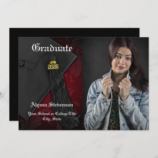 Class of 2025 Red Tassel Dignified Graduation Invitation (Front/Back)