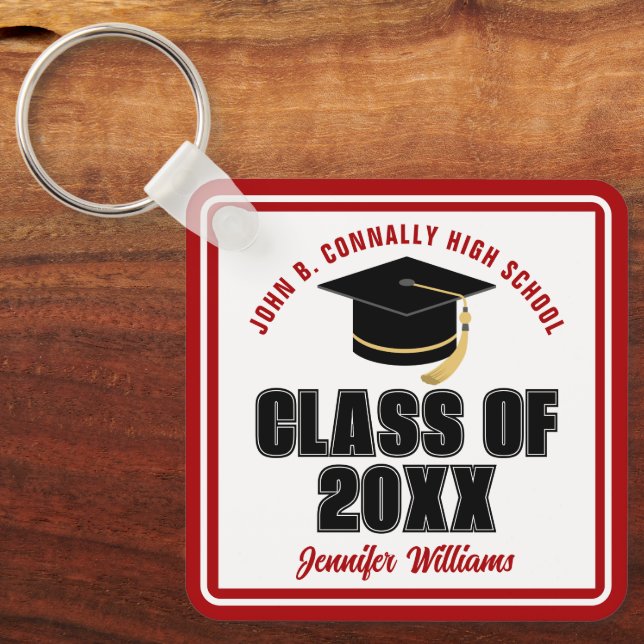 Class of 2025 Red White Personalised Graduate Gift Key Ring (Front)