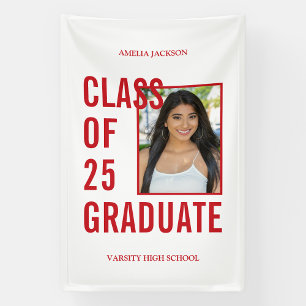 Class Of 2025 Red & White Photo Graduation Banner