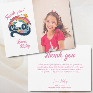 Class of 2025 Retro Rainbow Pink Graduation Thank You Card